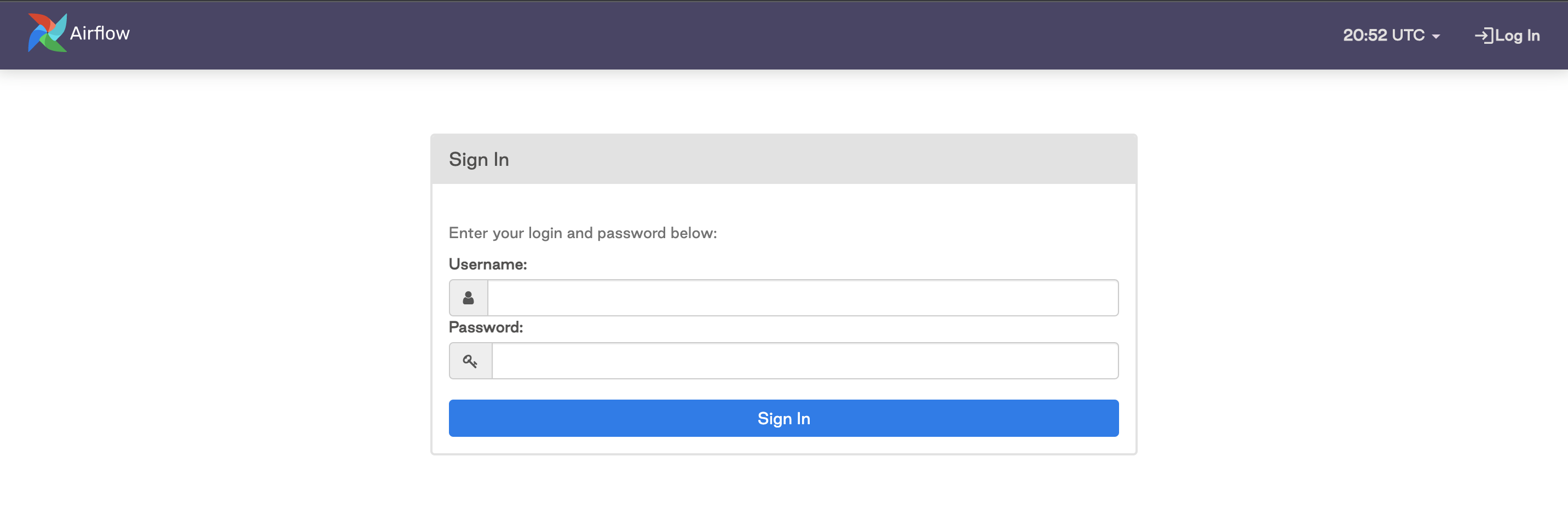 Airflow login screen